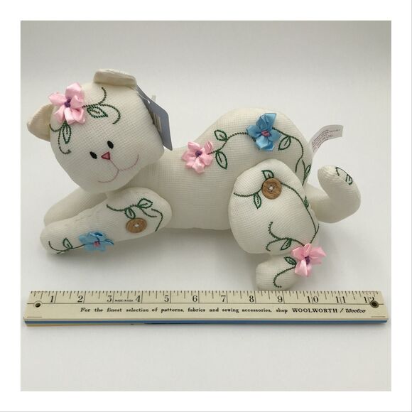 TL Toys Cat Kitten Embroidered Flowers Jointed Stuffed Plush Shelf Sitter 03 Tag - Picture 9 of 11
